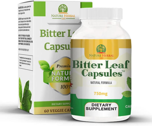 Nature Herbal Life Bitter Leaf Capsules - 750 mg, 60 Capsules - Natural Herbal Food Supplement