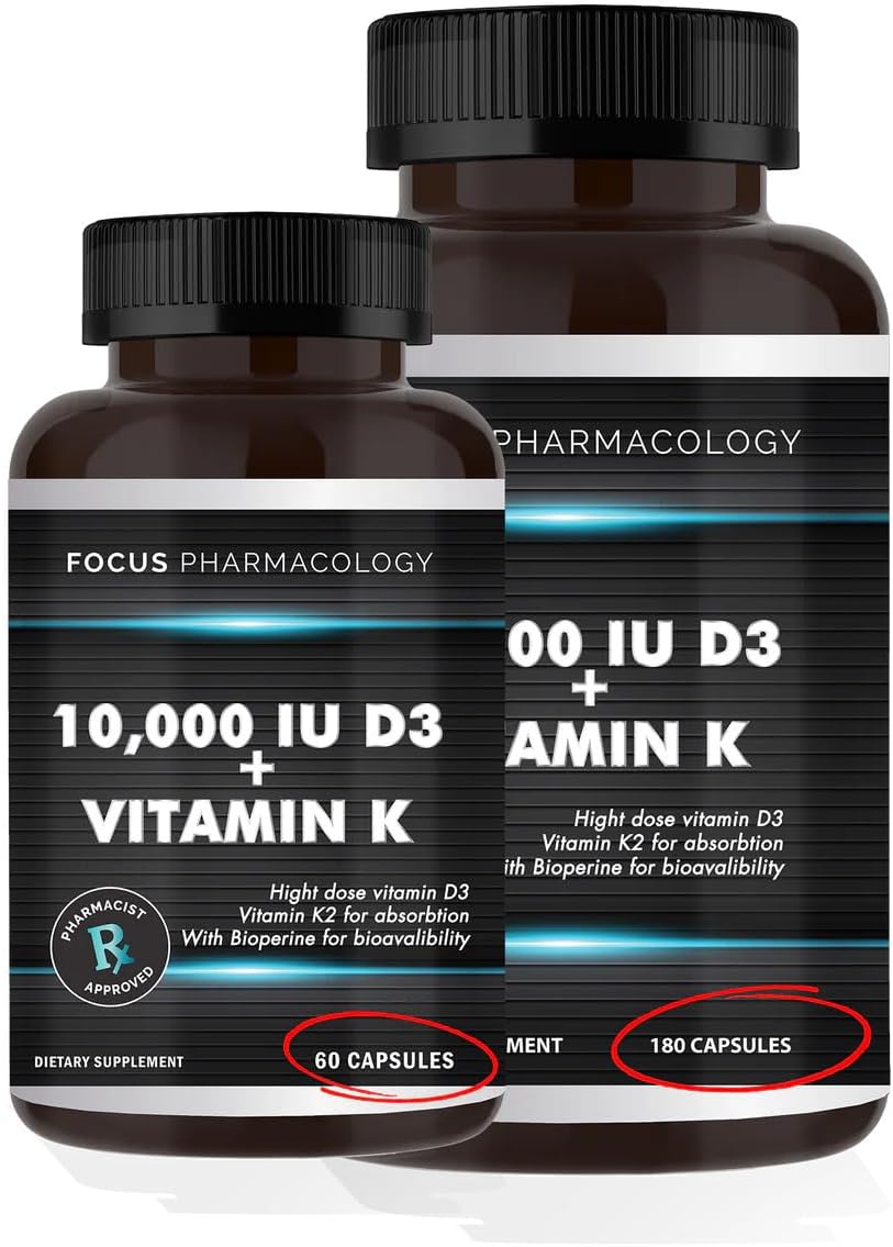 10,000 IU Vitamin D3 with Vitamin K2 - 180 Capsules - görsel 2