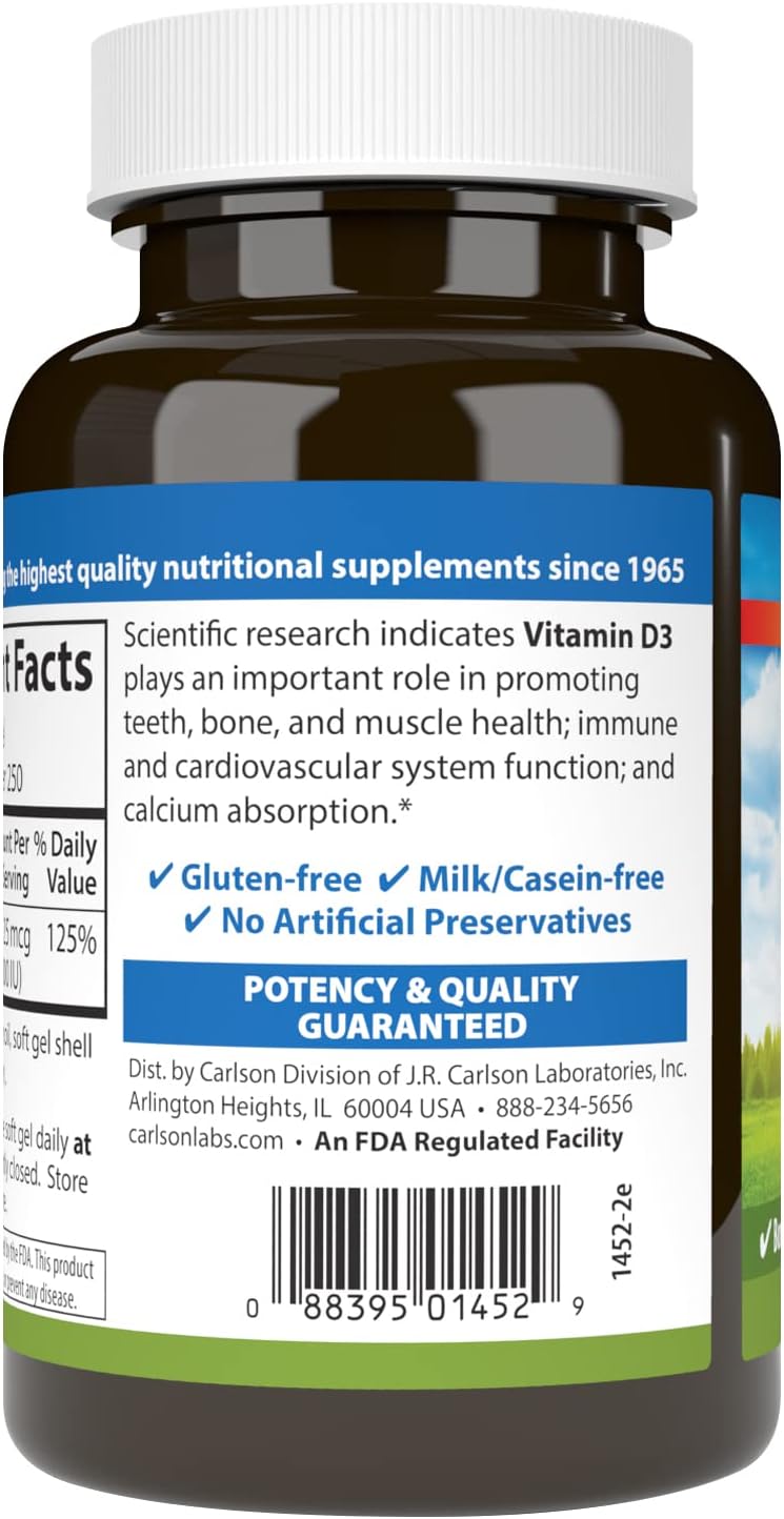 Carlson Vitamin D3, 1000 IU, 250 Softgels - görsel 3