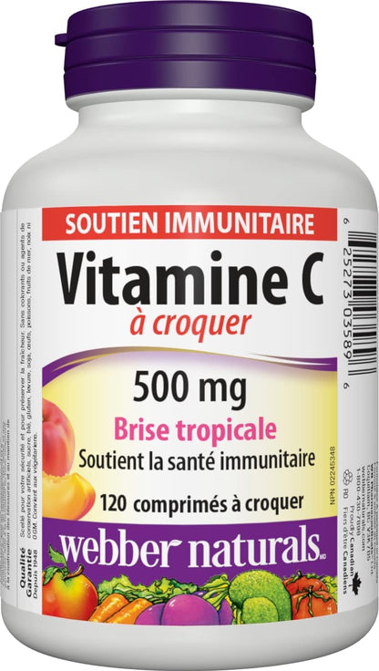 Webber Naturals Vitamin C Chewable 500 mg, Tropical Breeze - 120 Tablets