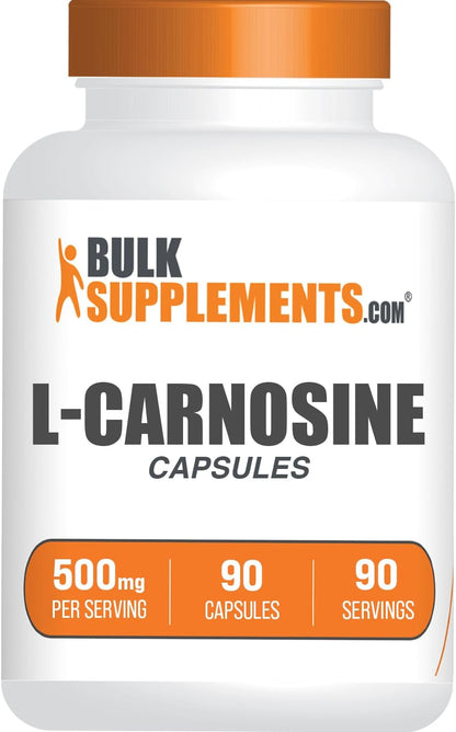 BulkSupplements.com L-Carnosine Capsules - Carnosine Food Supplement, Antioxidant Supplement, 500mg - Gluten-free, 1 Capsule per Serving, 90 Capsules (Pack of 1)