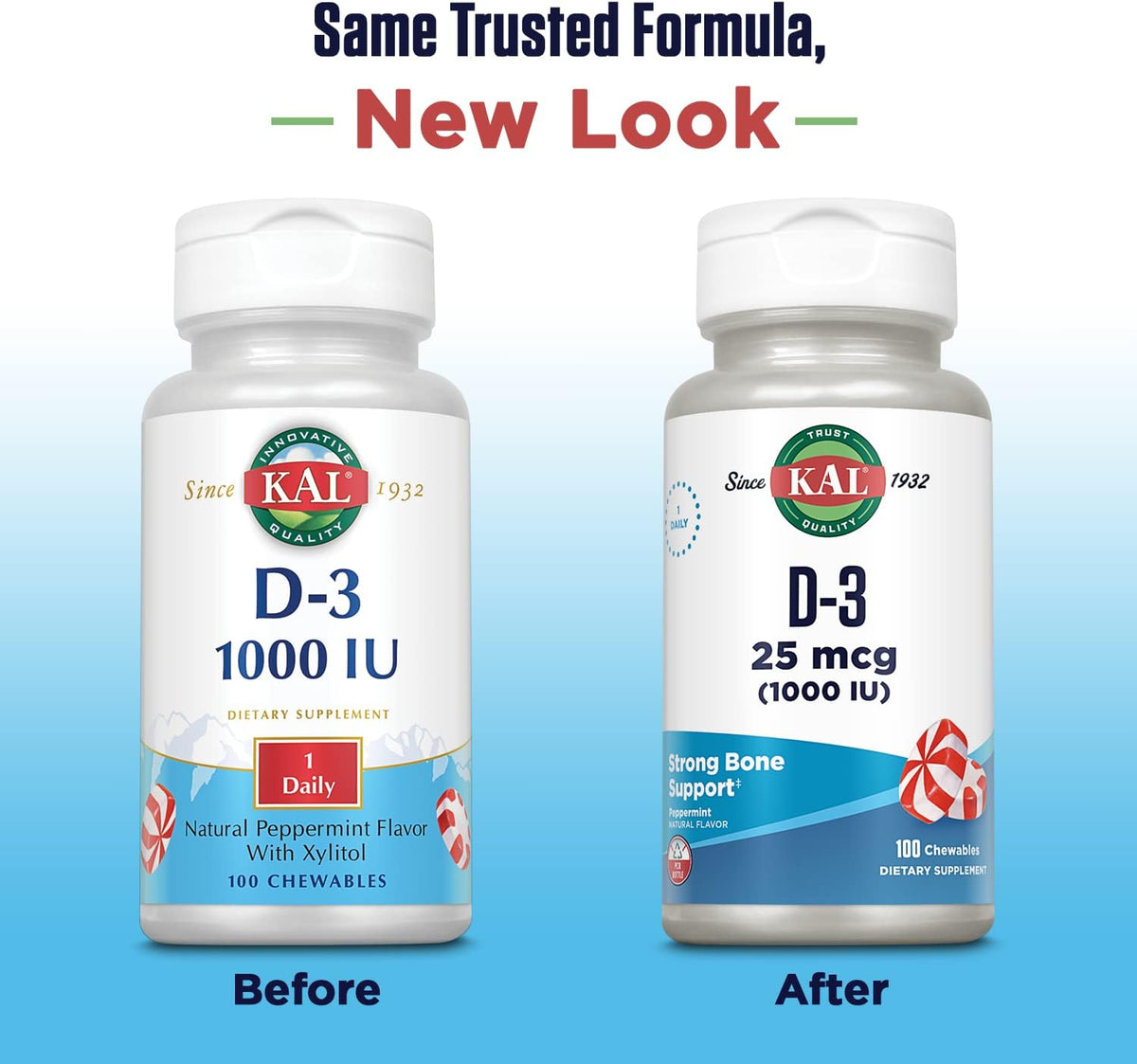 KAL Vitamin D3 1000 IU Chewable Tablets - Natural Peppermint Flavour, 100 Count - görsel 2