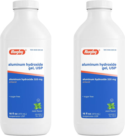 Rugby 320 mg Aluminium Hydroxide Gel, USP - Antacid Liquid - Mint Flavoured - 16 Fl. Oz. (473 ml)