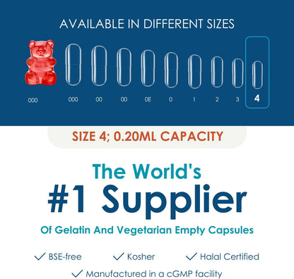 Capsuline Size 4 Empty Gelatine Capsules, Black/Clear - 1000 Capsules