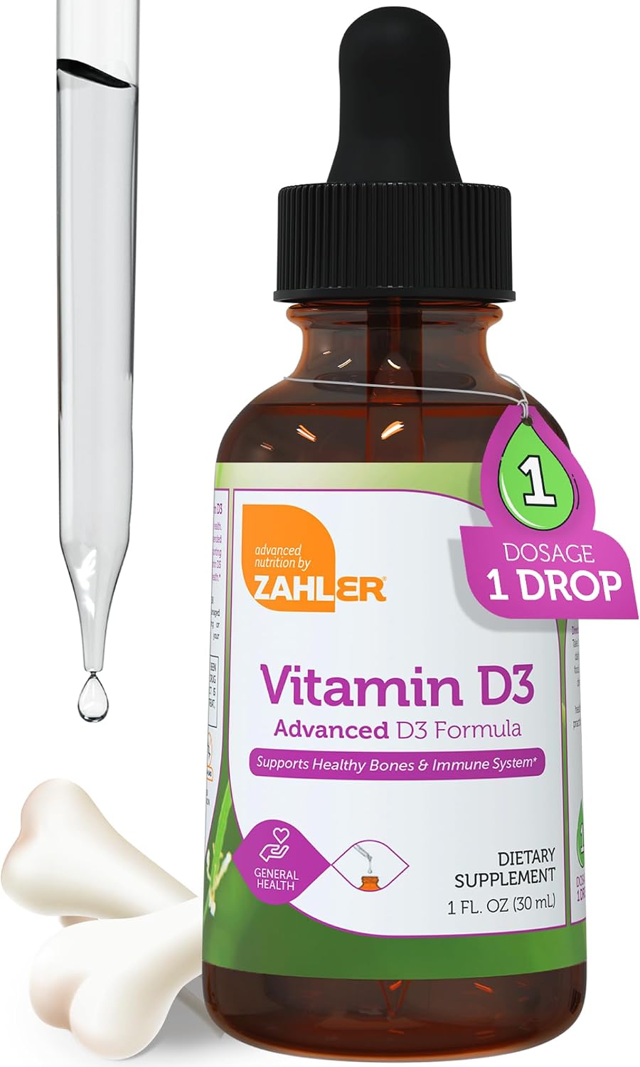 Zahler Liquid Vitamin D3 5000 IU - for Adults Bone & Immune Health (1 fl oz) - görsel 1