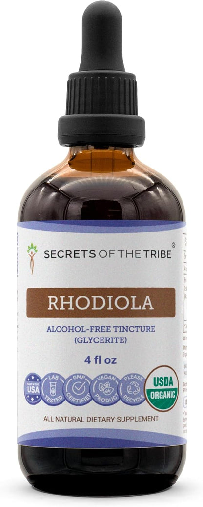 Secrets of the Tribe Rhodiola USDA Organic | Alcohol-Free Extract, High-Potency Herbal Drops | Made from 100% Certified Organic Rhodiola (Rhodiola Rosea) Dried Root 118 ml