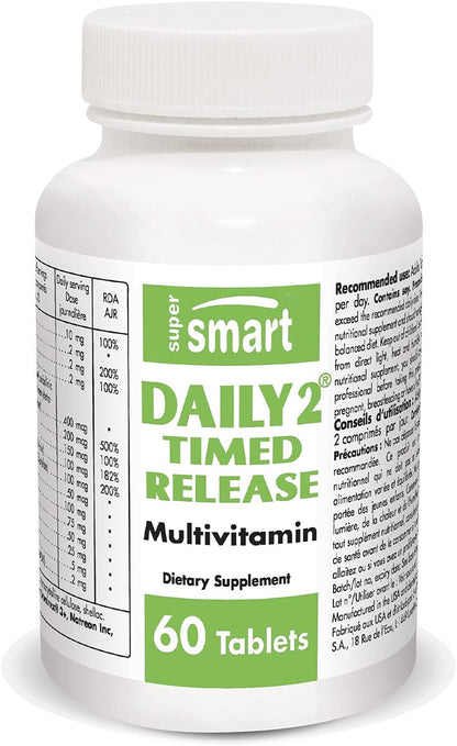 SuperSmart Daily 2 Timed Release (Advanced Complex) - Patented 32-in-1 Multivitamin Formula - Non-GMO & Gluten-free - 60 Tablets