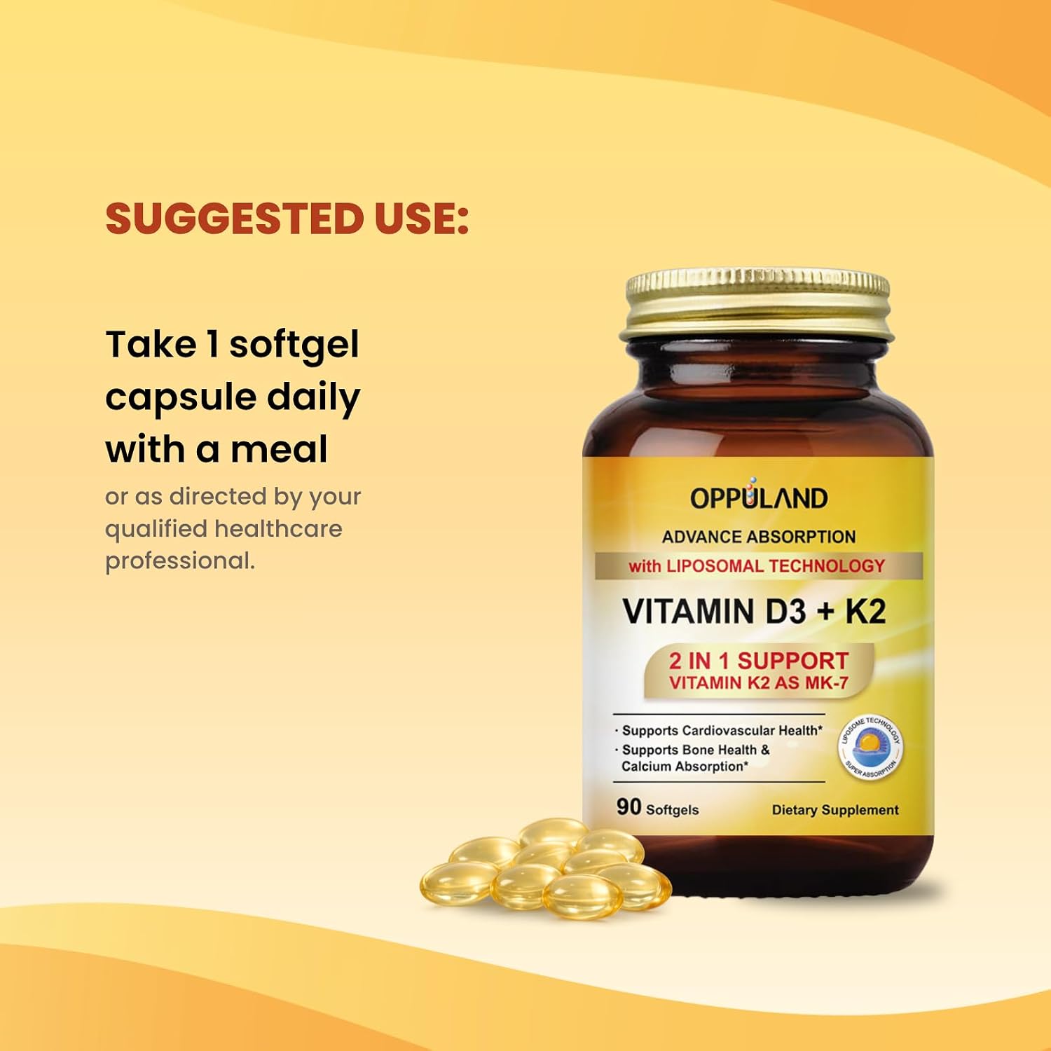 Oppuland Vitamin D3 + K2 5000 IU with Liposomal Technology - MK-7 100µg - 90 Softgels - görsel 8