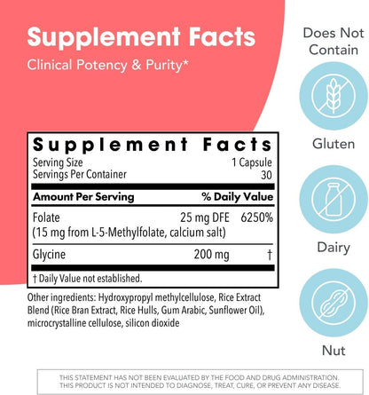 MethylPro L-Methylfolate 15 mg - Methylated Vitamin B9 Supplement - 30 Capsules