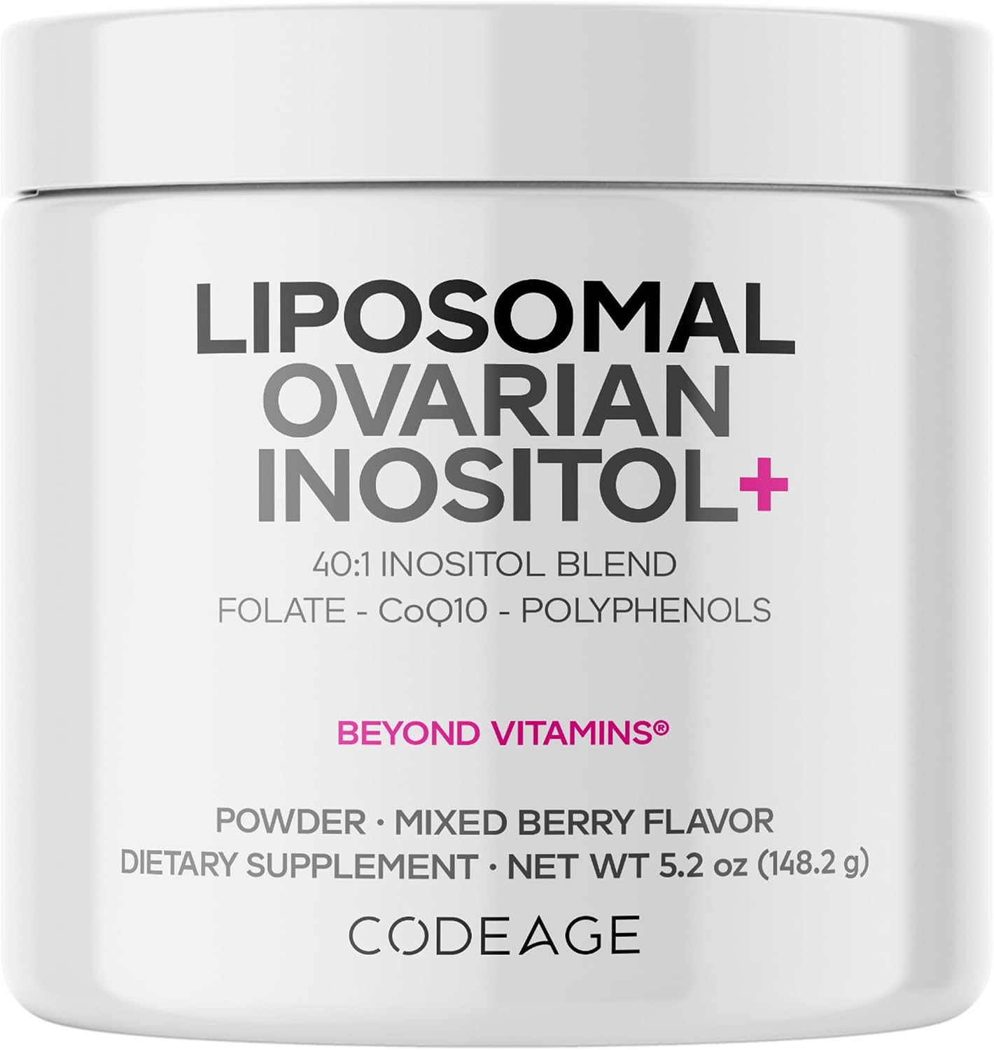 Codeage Liposomal Ovarian Inositol Powder – Myo-Inositol & D-Chiro-Inositol 40:1 Blend with Folate 5-MTHF, CoQ10, Mixed Berry Flavour – 60 servings - görsel 1