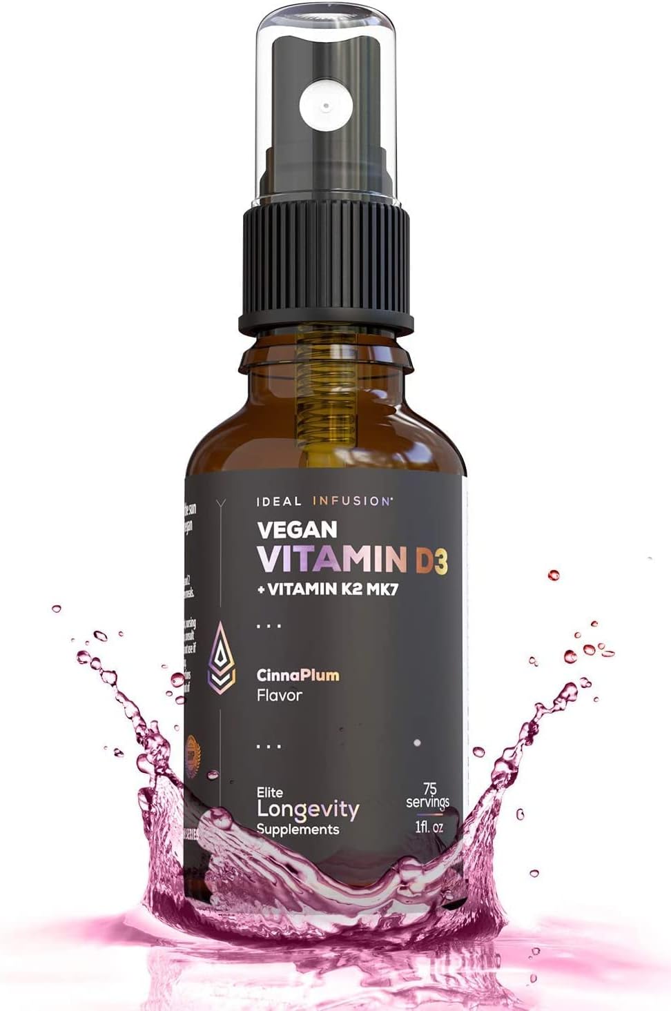 Ideal Infusion Vegan Vitamin D3 5000 IU with K2 (MK-7) Liquid Spray - Organic Plum Cinnamon (75 Servings) - görsel 1