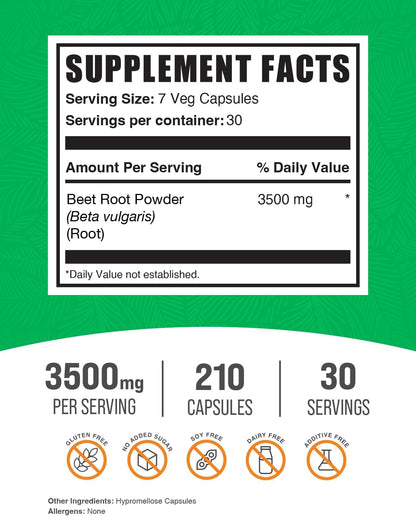 BulkSupplements Beetroot Capsules - Organic Beetroot Food Supplement, Vegan & Gluten-free - 210 Vegan Capsules