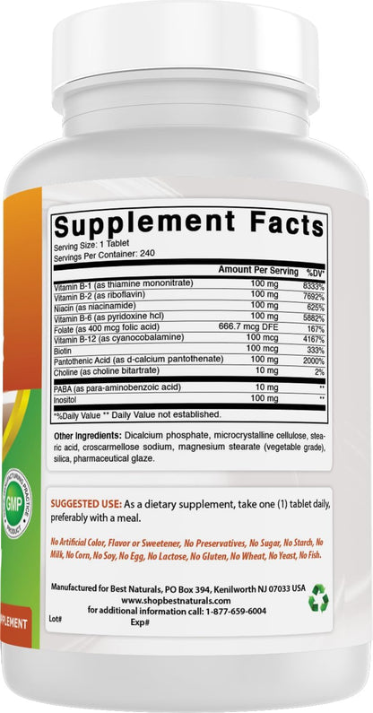 Best Naturals Vitamin B Complex with Inositol and PABA - 240 Tablets
