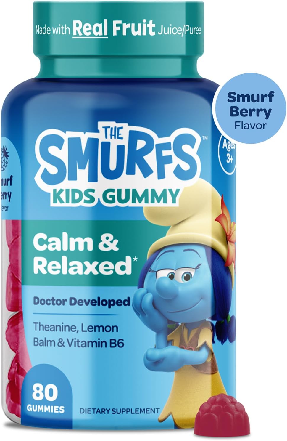 Smurfs Kids Calm Gummies - Calming Gummies with Lemon Balm & L-Theanine - Made with Real Fruit - Doctor Developed - 40 Servings - görsel 9
