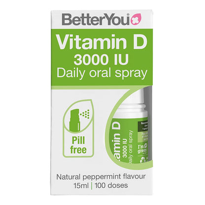 BetterYou D3000 Vitamin D Oral Spray – Natural Peppermint Flavour (15 ml)