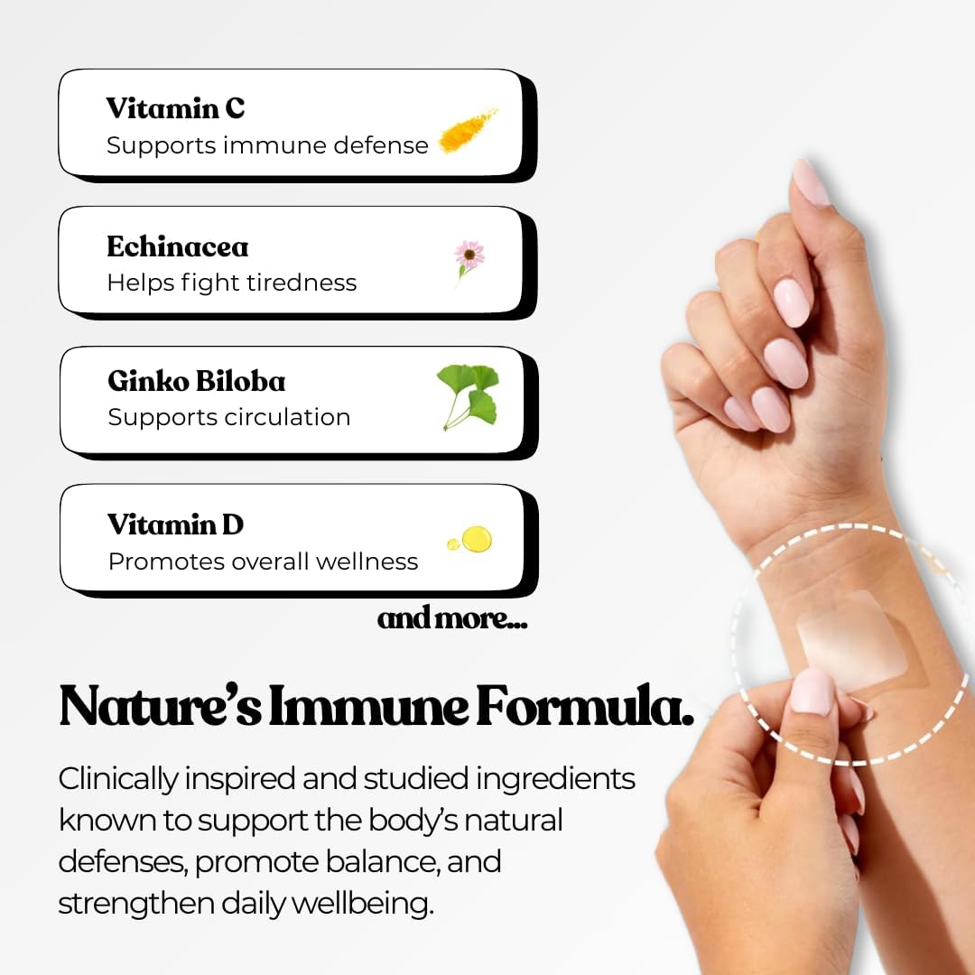 The Patch Collection® - High Strength Immune System Support Patch | 6-in-1 Complex with Vitamin C, D, B12, Zinc, Turmeric, Elderberry, Ginkgo Biloba, Echinacea | Vegan & Latex Free (Pack of 15) - görsel 4