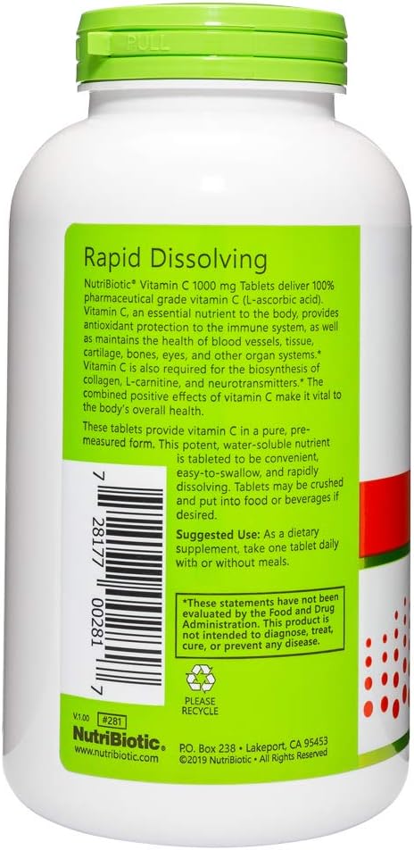 NutriBiotic Vitamin C 1000 mg, 250 Tablets – Pharmaceutical Grade L-Ascorbic Acid, Vegan, Non-GMO & Gluten Free - görsel 2