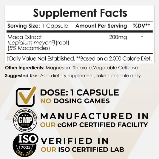Nootropics Depot Maca Root Extract Capsules – 5% Macamides, Support for Vitality and Energy