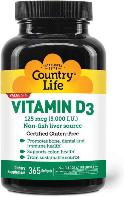 Country Life Vitamin D3 5000 IU - 365 Softgels