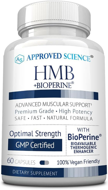 Approved Science HMB - 1500mg High-Potency HMB Supplement with Calcium and BioPerine for Absorption - Muscle Health and Exercise Performance - 60 Vegan Capsules - Pack of 3