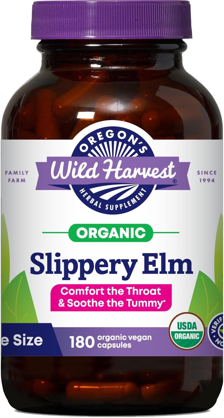 Oregon's Wild Harvest Slippery Elm Herbal Supplement Organic Vegan Capsules - 180 Count - görsel 1