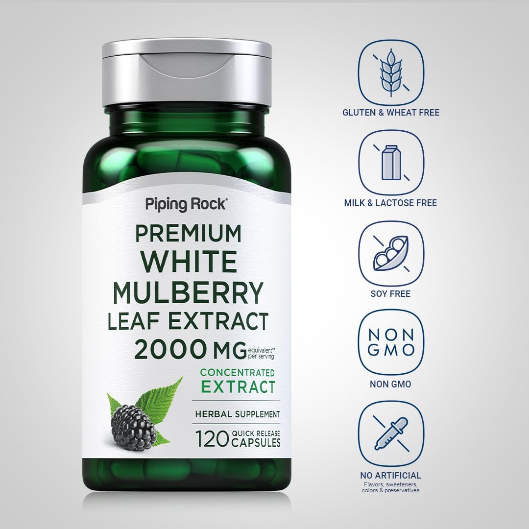 Piping Rock Mulberry Leaf Extract Capsules - 120 Count - Herbal Food Supplement - görsel 3