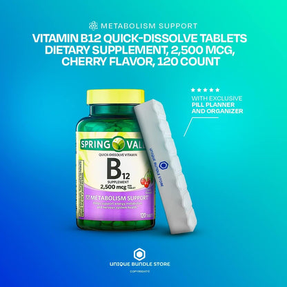Spring Valley Vitamin B12 2500 mcg Quick-Dissolve Tablets, Cherry Flavour, 120 Count