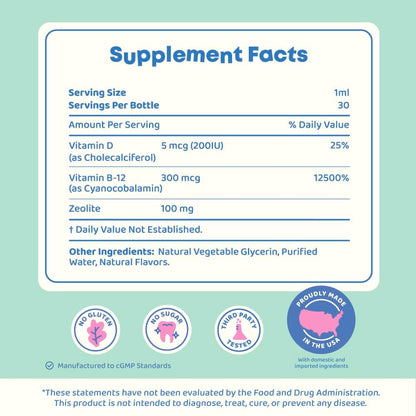 JoySpring DetoxZee Zeolite Drops for Children – Clinoptilolite Mineral Supplement with Vitamin D3 & B12 – Liquid Vitamins for Children, Mild Berry Flavour, 30 Servings