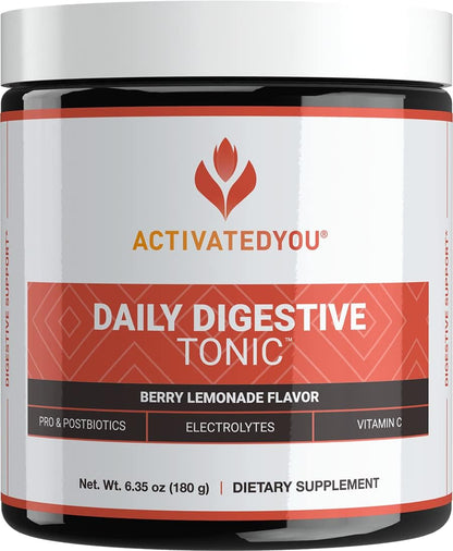 ACTIVATEDYOU Daily Digestive Tonic – Kombucha with Prebiotic Fibre, Probiotics, Postbiotics & Vitamin C for Healthy Digestion & Energy – Berry Lemonade Flavour (30 Servings)