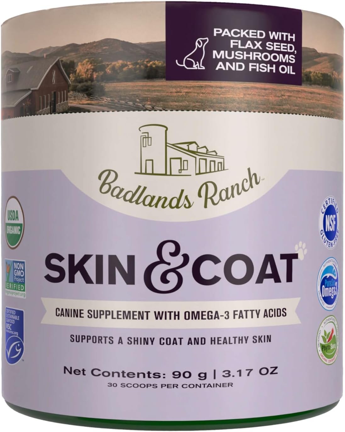 Badlands Ranch Skin & Coat Canine Supplement – Omega-3, Organic Ingredients, Powder for Dogs (30 Scoops) - görsel 1