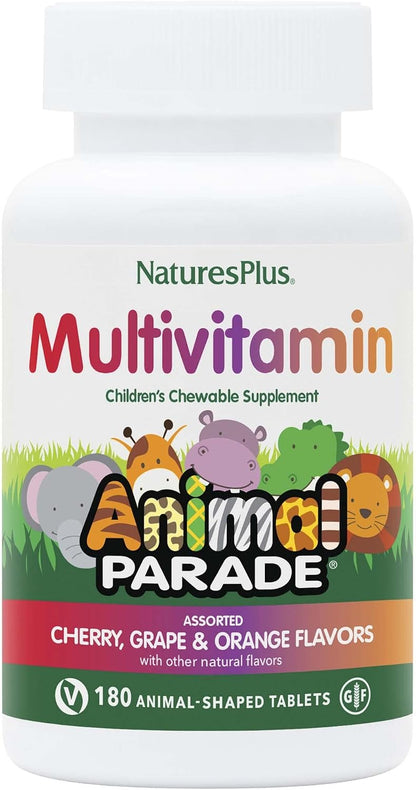 NaturesPlus Animal Parade Children's Chewable Multivitamin - 180 Animal-Shaped Tablets - Natural Assorted Flavours