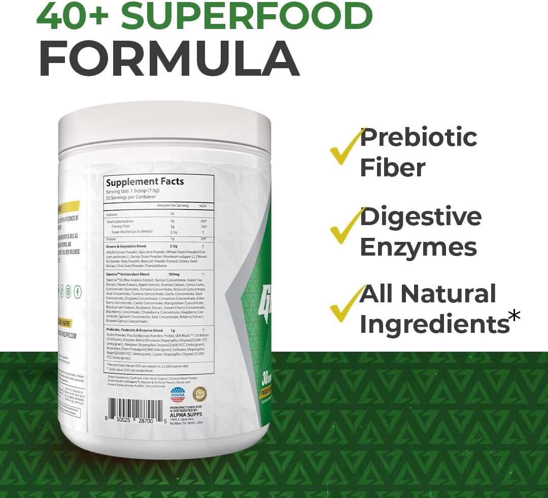 Alpha Supps Alpha Greens Superfood Powder - Peach Mango, 30 Servings - görsel 4