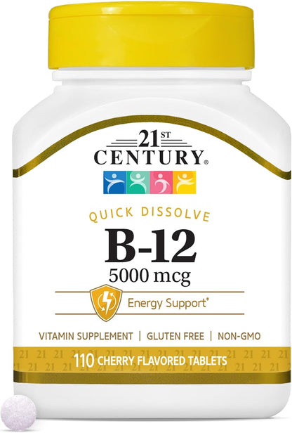 21st Century B12 1000 mcg Prolonged Release Tablets, Cyanocobalamin for Energy and Nerve Support, Gluten Free, 110 Tablets
