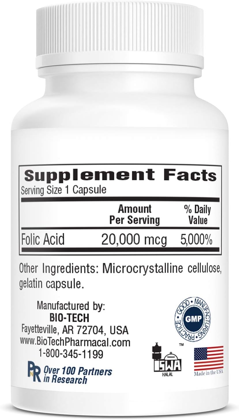 Bio-Tech Pharmacal Folic Acid 20mg (100 Tablets) - görsel 4