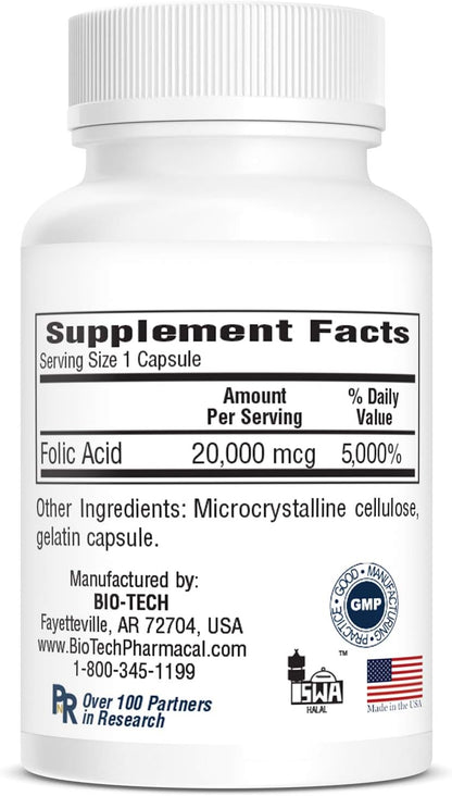 Bio-Tech Pharmacal Folic Acid 20mg (100 Tablets)