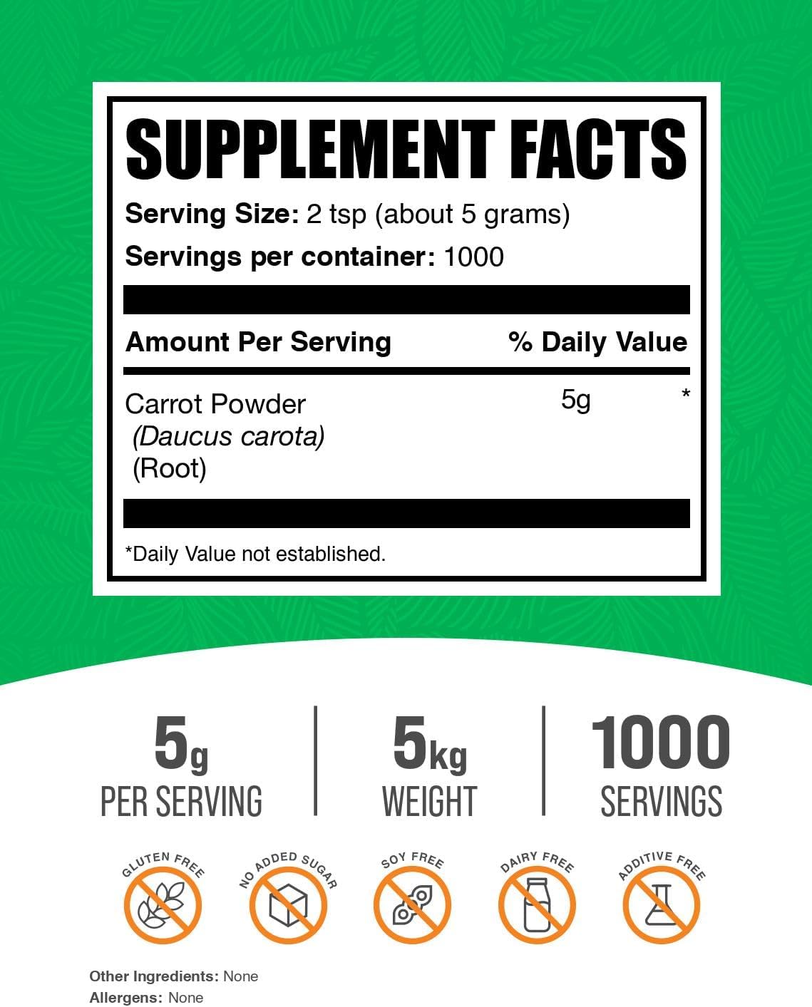 BulkSupplements Carrot Powder – Vegan Superfood, Gluten-free (5 kg) - görsel 2
