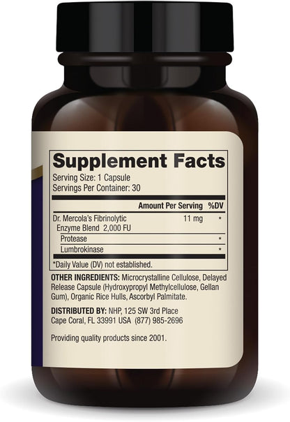 Dr. Mercola Lumbrokinase Enzymes - Delayed Release Formula - Cardiovascular and Energy Support - 30 Capsules