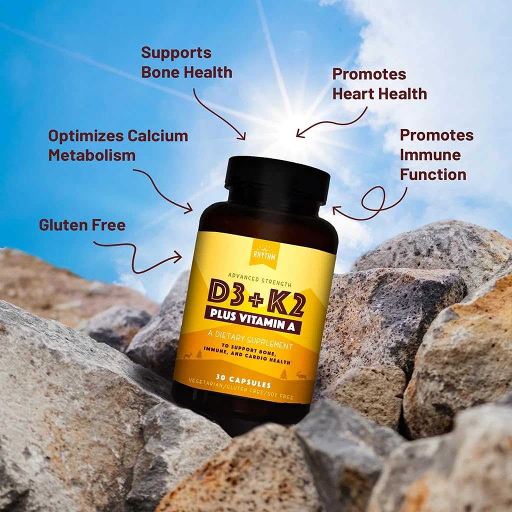 Natural Rhythm Vitamin D3 5000 IU + K2 MK-7 with Vitamin A - Vegetarian Capsules (30 Capsules) - görsel 2
