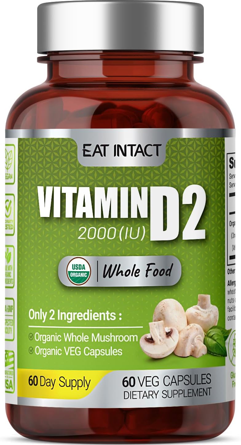 EAT INTACT USDA Organic Vegan Whole Food Vitamin D (D2), 2000 IU, 60-Day Supply - görsel 1