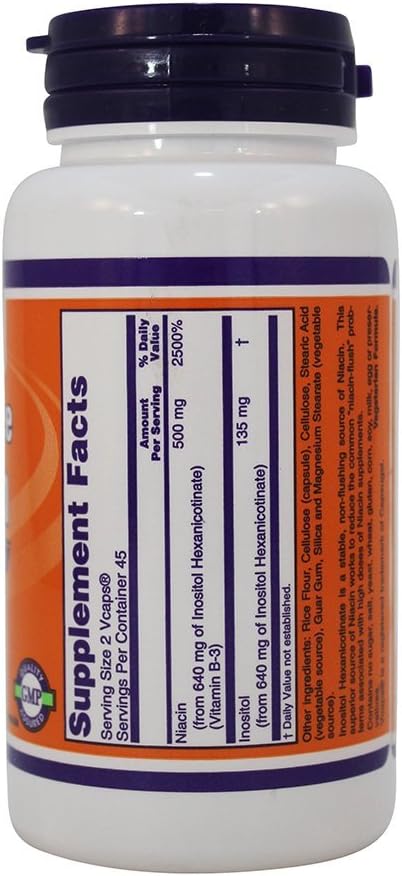 NOW Flush-Free Niacin 250 mg, 90 Capsules (Pack of 2)