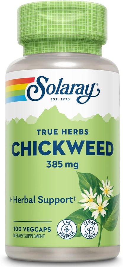 SOLARAY Chickweed 385 mg Herbal Supplement – 200 Veg Capsules (Pack of 2)