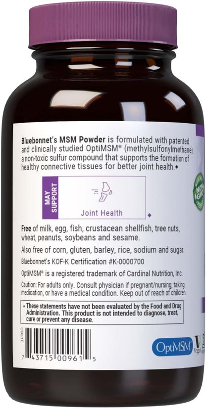 BlueBonnet Nutrition MSM Powder 2600mg - OptiMSM Methylsulfonylmethane - Non-GMO, Vegan, Gluten-Free - 227 g (87 Servings)