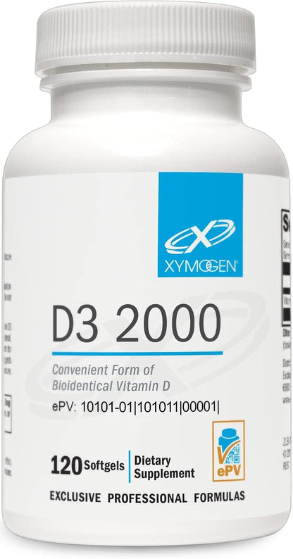 XYMOGEN D3 2000 - Bio-available Vitamin D3 2000 IU (50 mcg) - High Strength Vitamin D Supplement for Immune, Bone and Heart Health Support - 120 Softgels