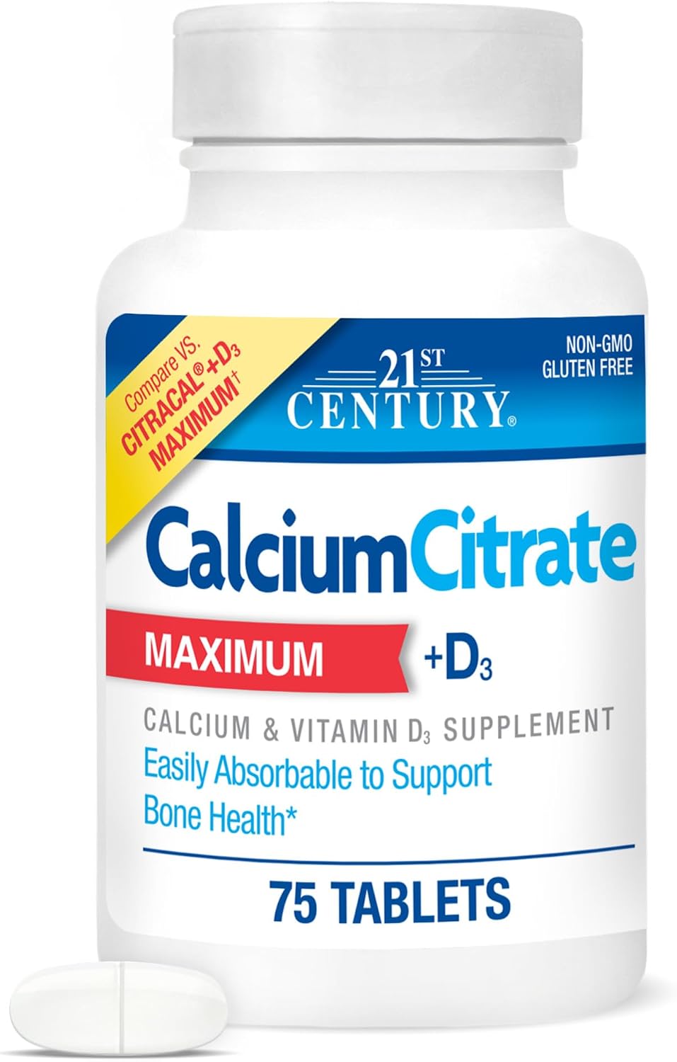 21st Century Calcium Citrate Plus D Maximum Caplets, 75 Caplets - görsel 1