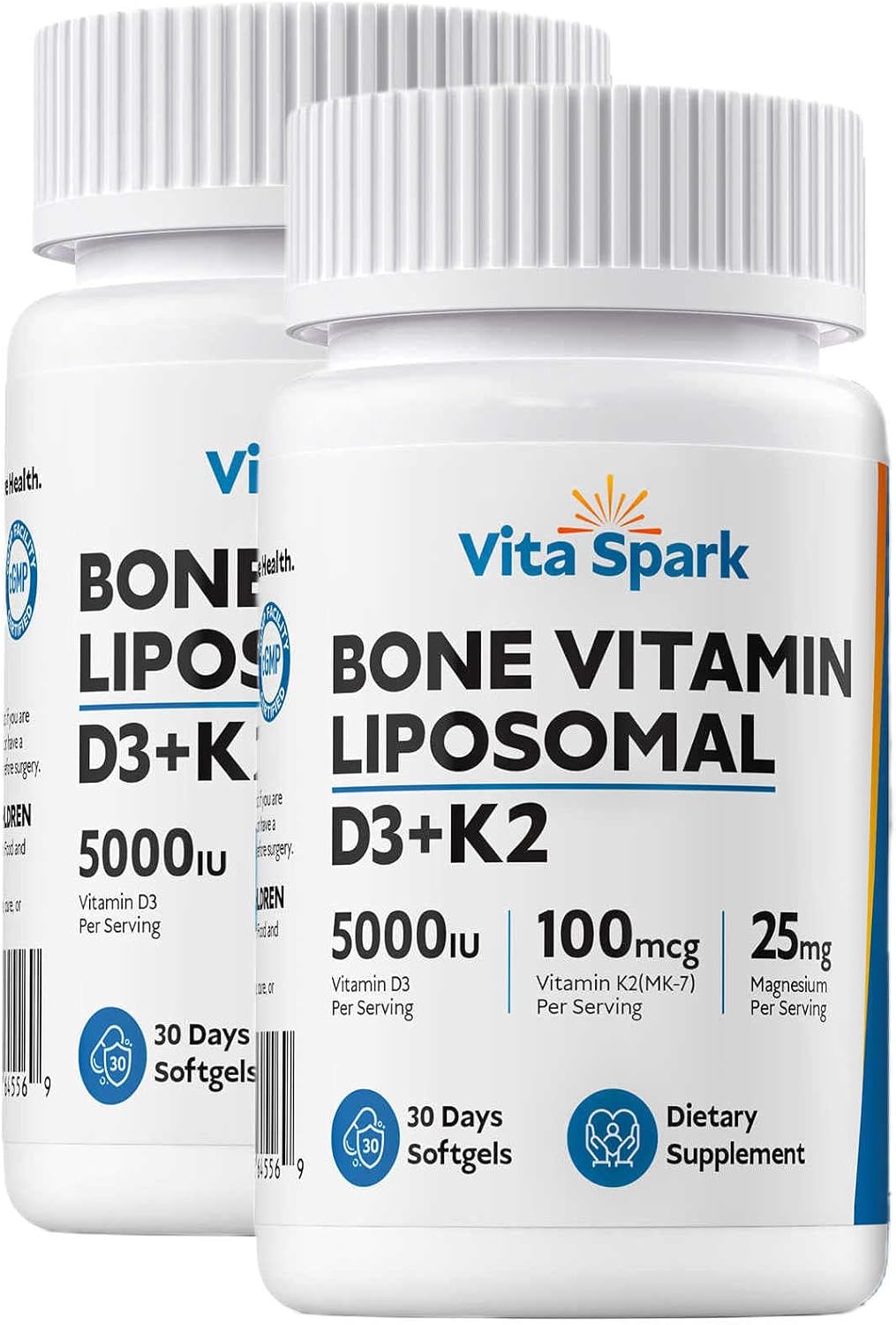Vitamin D3 K2 with Magnesium - Liposomal Bone Vitamins Supplement, 5000IU D3, 100mcg K2 MK-7, 60 Mini Soft gel capsules - görsel 1