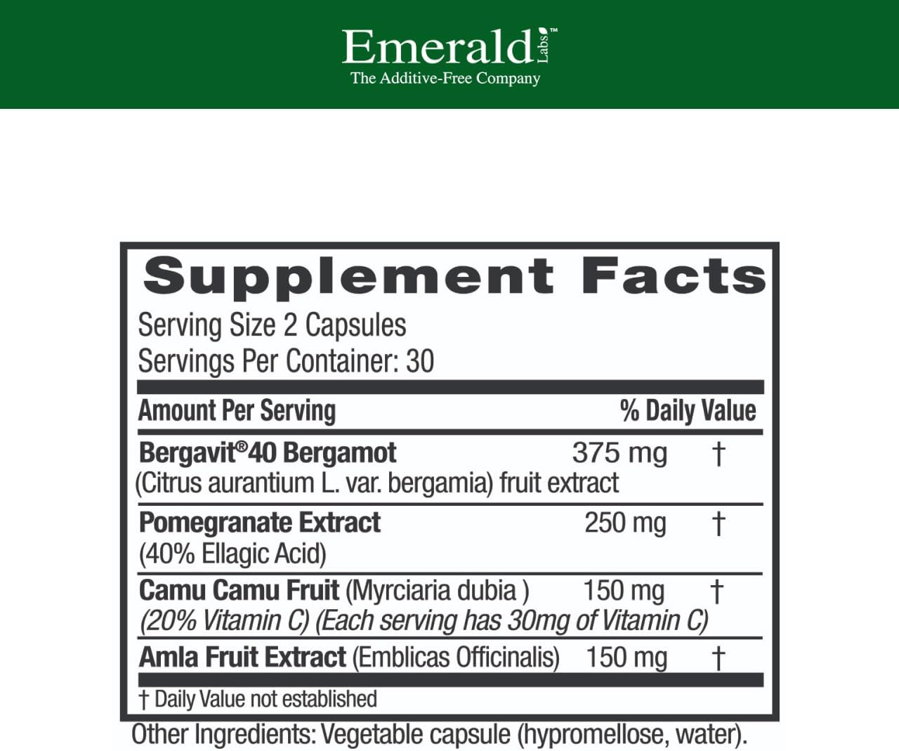 EMERALD LABS Bergamot+ - Supports Metabolism & Heart Health with Bergamot, Pomegranate, Amla & Camu Camu - Gluten-Free & Vegan - 60 Vegetable Capsules (30 Servings) - görsel 2
