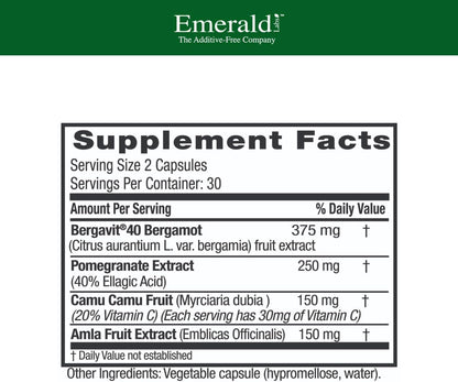 EMERALD LABS Bergamot+ - Supports Metabolism & Heart Health with Bergamot, Pomegranate, Amla & Camu Camu - Gluten-Free & Vegan - 60 Vegetable Capsules (30 Servings)