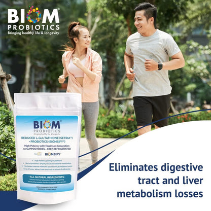 High Potency 500mg Reduced L-Glutathione (Setria Brand) + Probiotic Suppository - Bio-available Glutathione with Probiotics