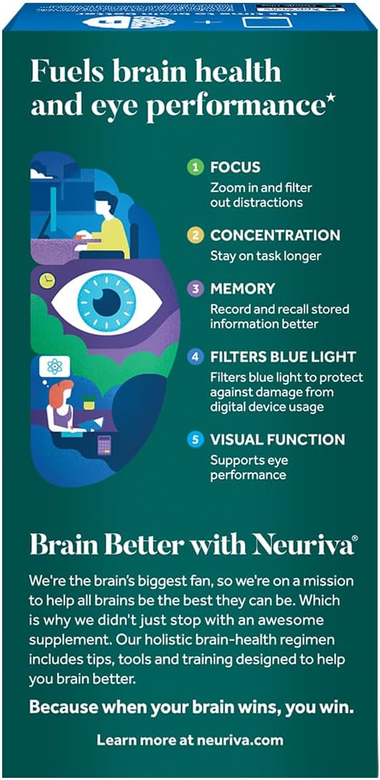 NEURIVA Brain + Eye Supplement – Memory, Focus & Eye Health, 90 Capsules (3 Pack) - görsel 3