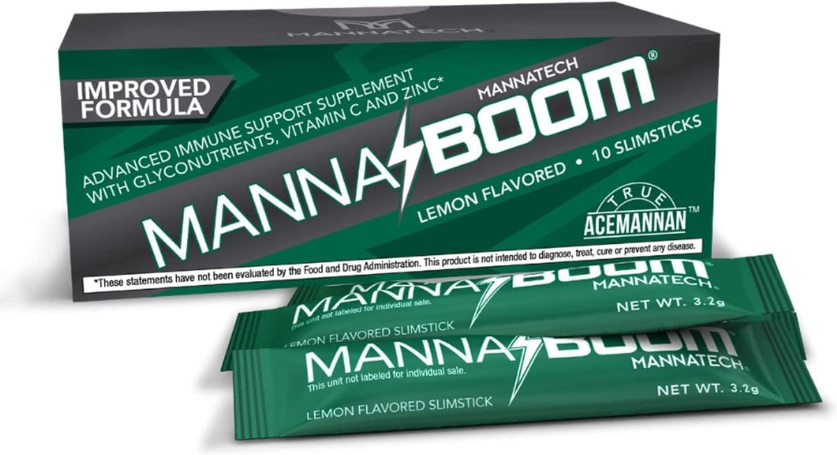 Mannatech MannaBOOM Advanced Immune Support Supplement – 150% More Vitamin C, Increased Manapol, Zinc & Glyconutrients, 10 Slimsticks - görsel 1